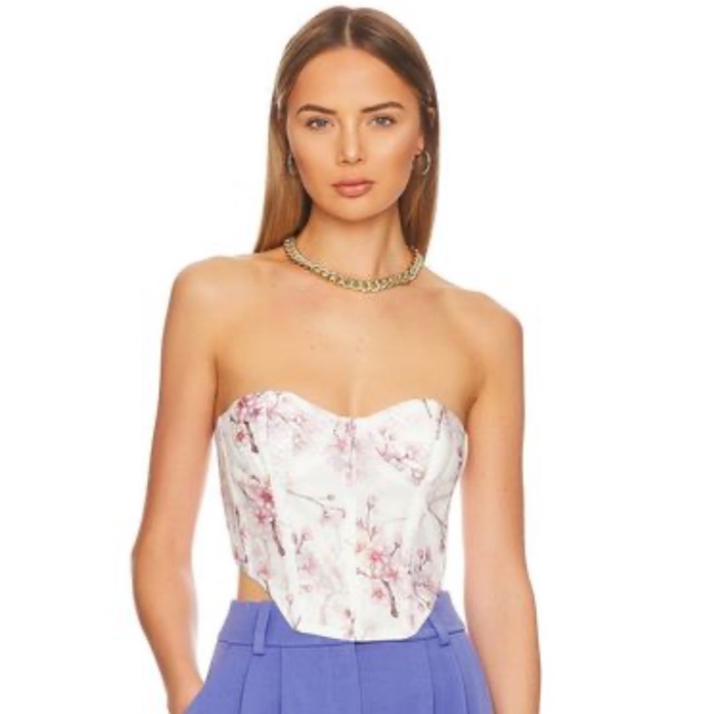 NWT Bardot White Bustier/Corset w/ Pink Cherry Blossom Floral Print 🌸